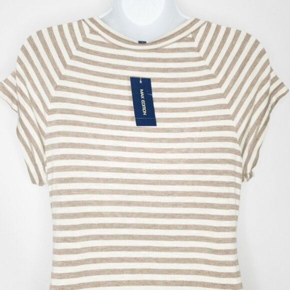 3 for 30! SALE Max Edition Striped Short Sleeve Assymetrical Tunic Top NWT Sz M - Picture 7 of 12